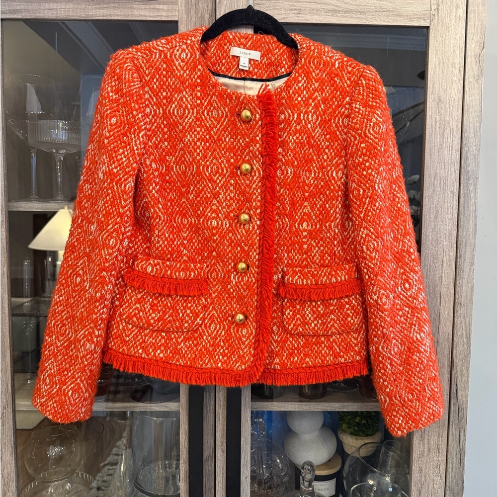JCrew Corkscrew Tweed Blazer in Persimmon size 8 coral with gold buttons